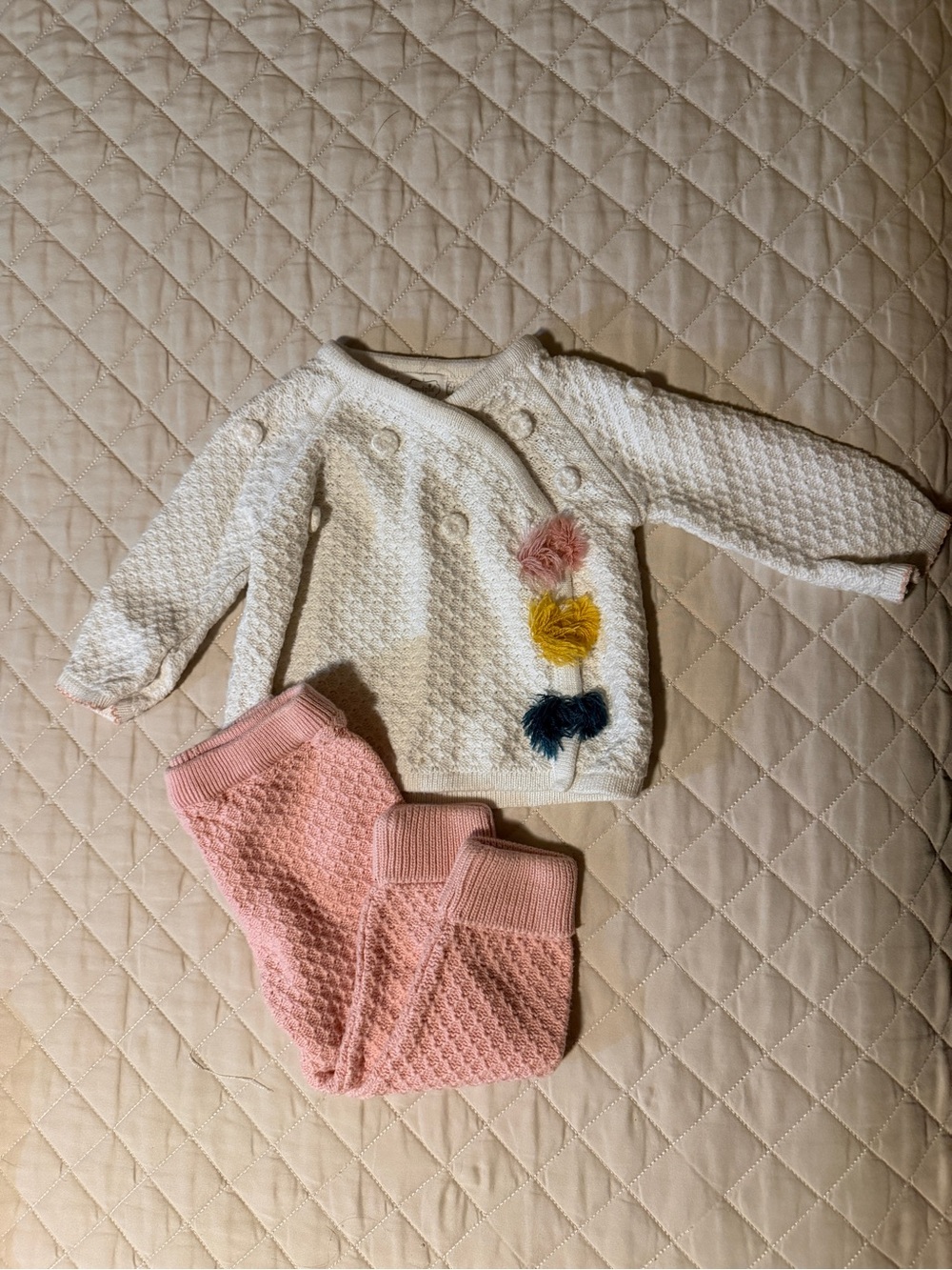 Mud Pie White Knit Cardigan with Pink Leggings